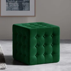 Wohnen Hocker<Würfelhocker aus Samt in Grün - Oldschool