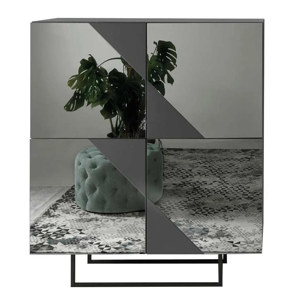 Wohnen Highboards<120x140 cm Highboard mit Spiegelglas in Rauchgrau - Razepta
