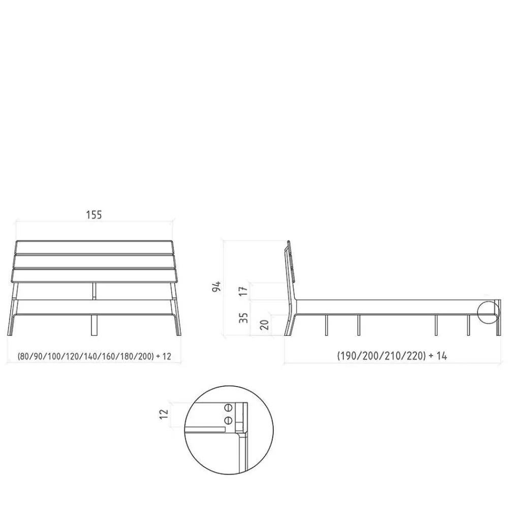 Wohnen Betten<140x200 Designbett aus Wildeiche - Puwa