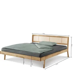 Wohnen Betten<140x200 Holzbett aus Wildeiche mit Rattan - Ambrosso