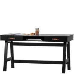 Wohnen Tische<140x62 Kiefernholz Schreibtisch in Schwarz - Ilvessino