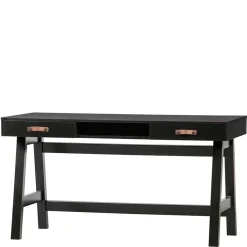 Wohnen Tische<140x62 Kiefernholz Schreibtisch in Schwarz - Ilvessino