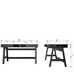 Wohnen Tische<140x62 Kiefernholz Schreibtisch in Schwarz - Ilvessino
