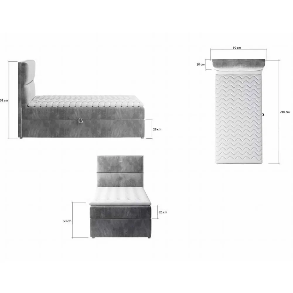 Wohnen Betten<90x200 Polsterbett in Grau - Pandaua