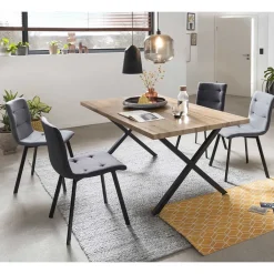 Wohnen Sitzgruppe<160x90 Tisch mit X-Füßen & Stühle - Zandras (fünfteilig)