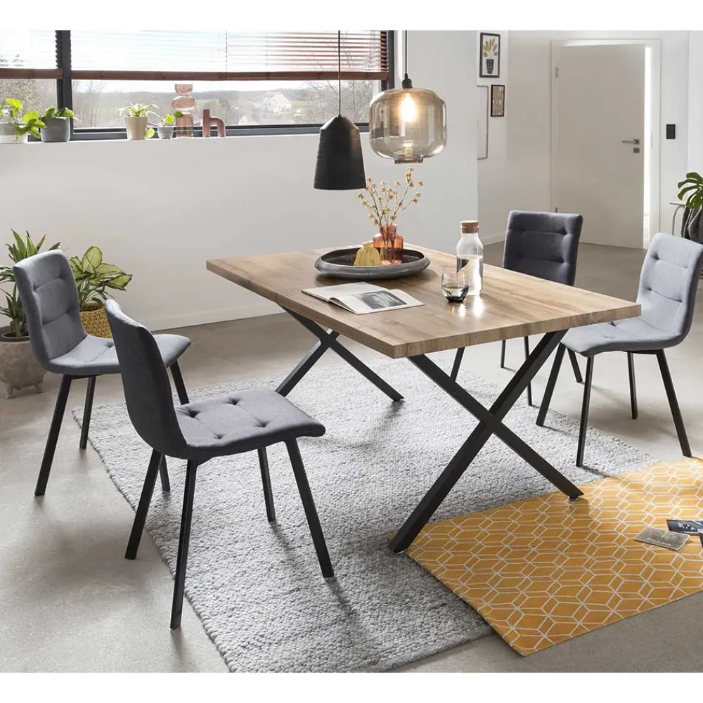 Wohnen Sitzgruppe<160x90 Tisch mit X-Füßen & Stühle - Zandras (fünfteilig)