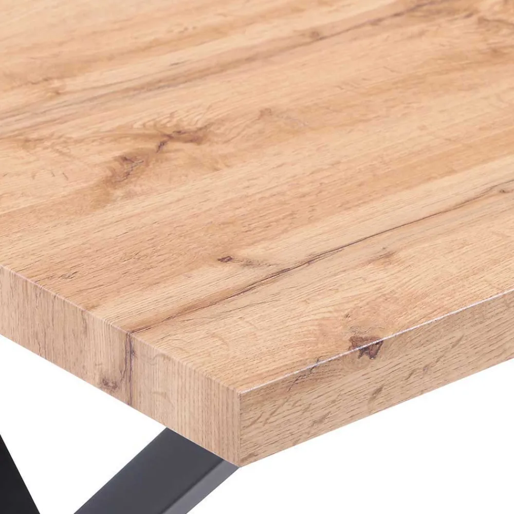 Wohnen Sitzgruppe<160x90 Tisch mit X-Füßen & Stühle - Zandras (fünfteilig)