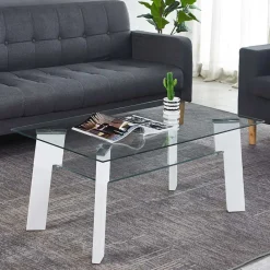 Wohnen Tische<110x60 Wohnzimmer Glastisch mit Ablage - Masuca