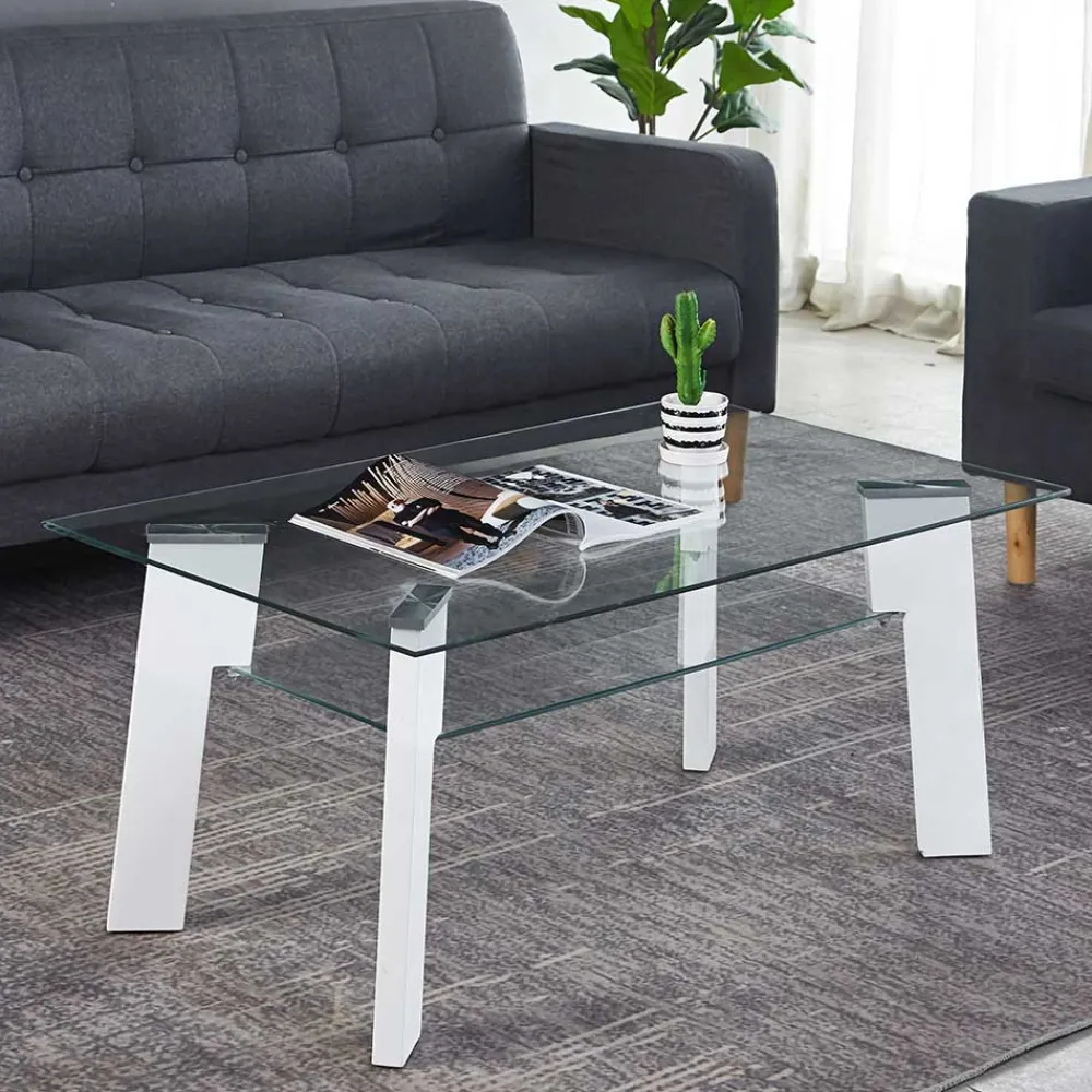 Wohnen Tische<110x60 Wohnzimmer Glastisch mit Ablage - Masuca