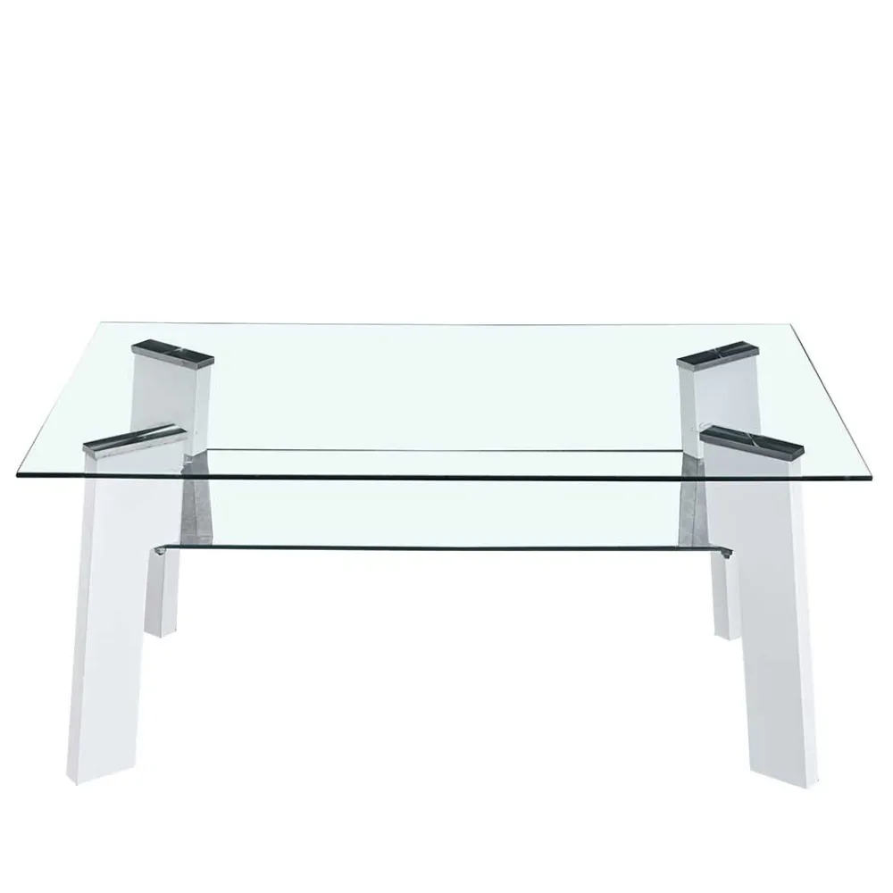 Wohnen Tische<110x60 Wohnzimmer Glastisch mit Ablage - Masuca