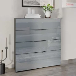 Wohnen Kommoden<83x102x42 4 Schubladen Kommode mit Glas Front - Ruudy