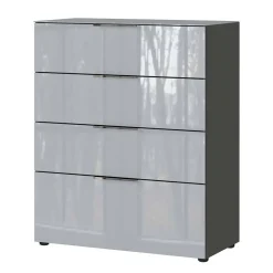 Wohnen Kommoden<83x102x42 4 Schubladen Kommode mit Glas Front - Ruudy