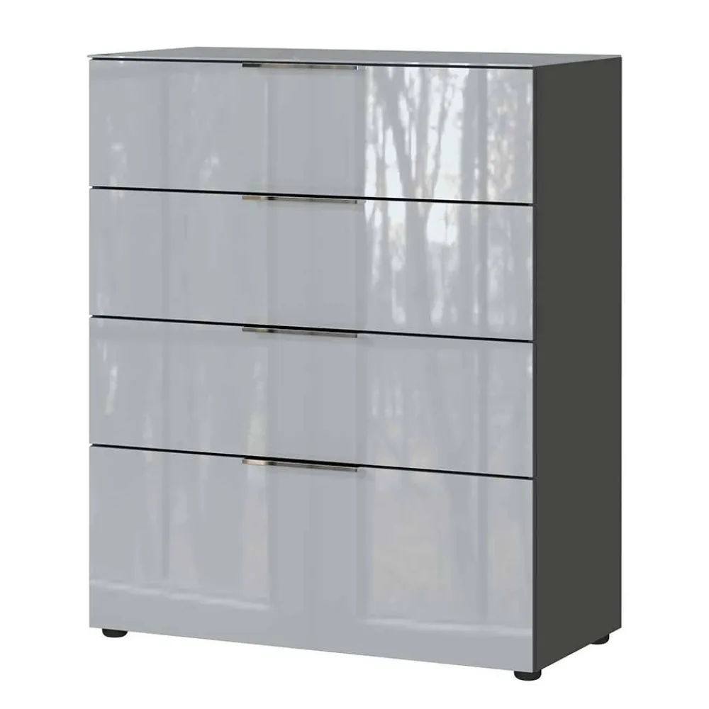 Wohnen Kommoden<83x102x42 4 Schubladen Kommode mit Glas Front - Ruudy