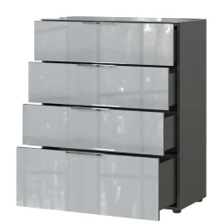 Wohnen Kommoden<83x102x42 4 Schubladen Kommode mit Glas Front - Ruudy