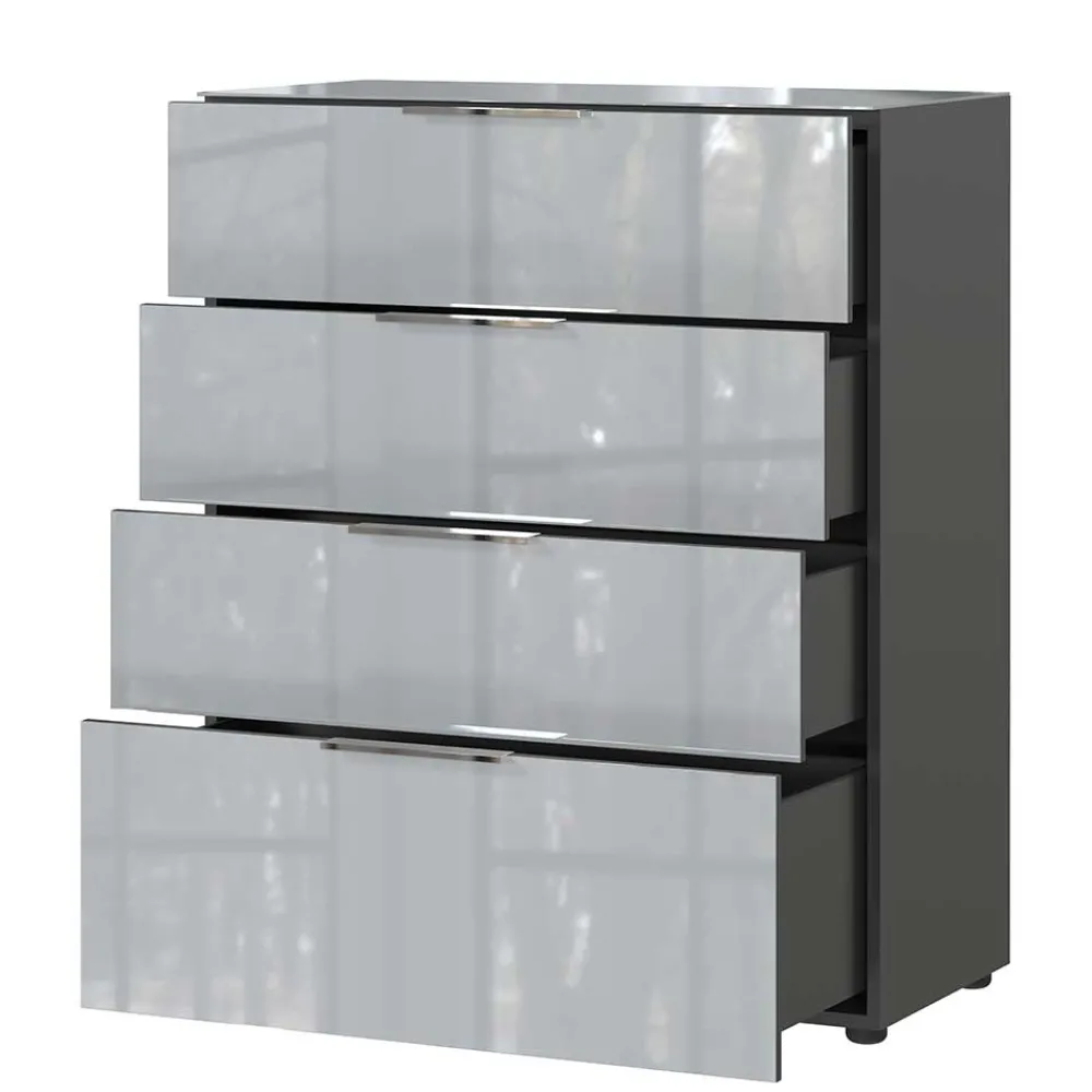 Wohnen Kommoden<83x102x42 4 Schubladen Kommode mit Glas Front - Ruudy