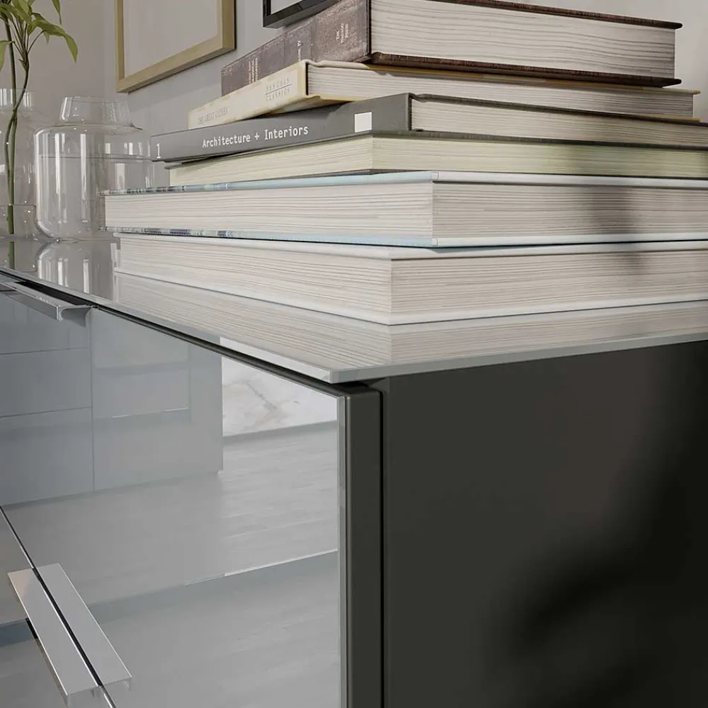 Wohnen Kommoden<83x102x42 4 Schubladen Kommode mit Glas Front - Ruudy