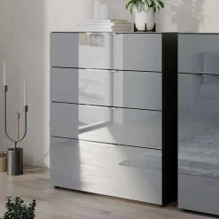 Wohnen Kommoden<83x102x42 4 Schubladen Kommode mit Glas Front - Ruudy
