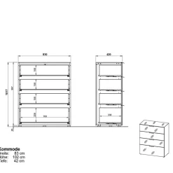 Wohnen Kommoden<83x102x42 4 Schubladen Kommode mit Glas Front - Ruudy