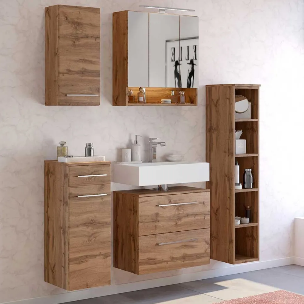 Wohnen Schränke<30x64x20 Bad Hängeschrank mit Metallgriff - Lemnas