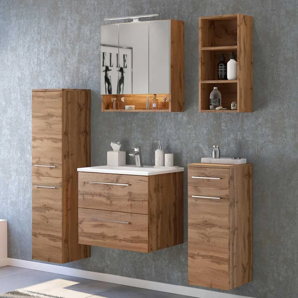 Wohnen Regale<30x64x18 Badezimmer Hängeregal mit drei Fächern - Lemnas