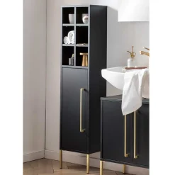Wohnen Schränke<31x131x22 Badschrank in Schwarz & Gold - Vulcanisa