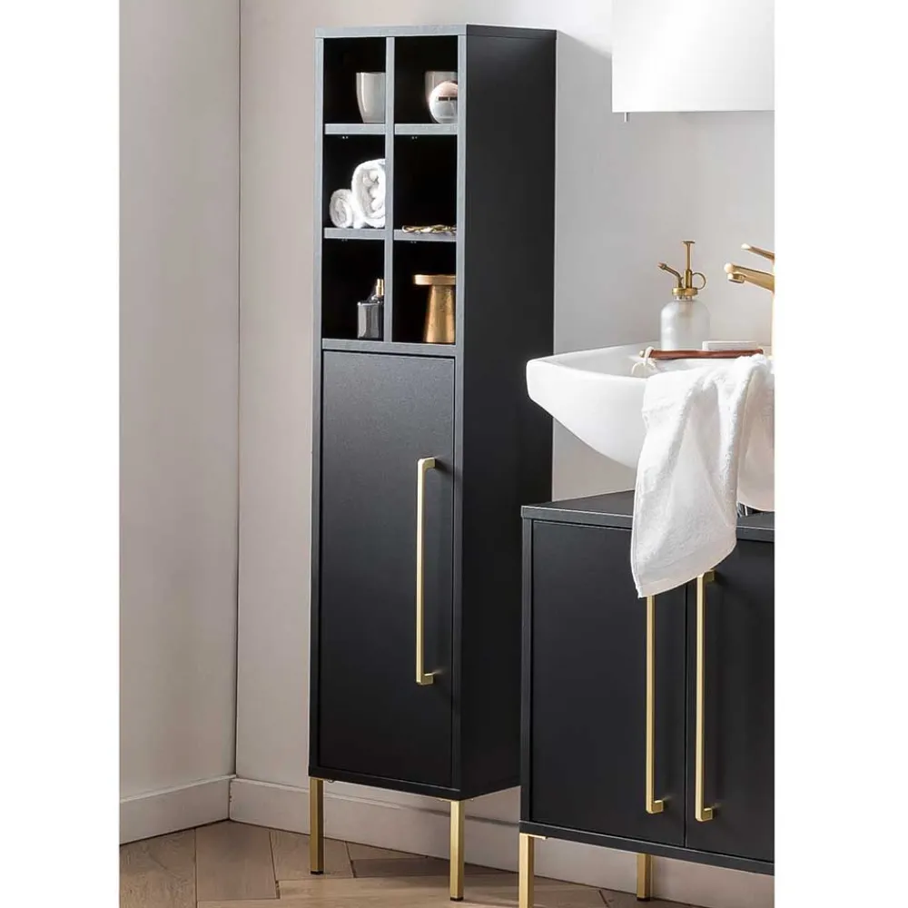 Wohnen Schränke<31x131x22 Badschrank in Schwarz & Gold - Vulcanisa