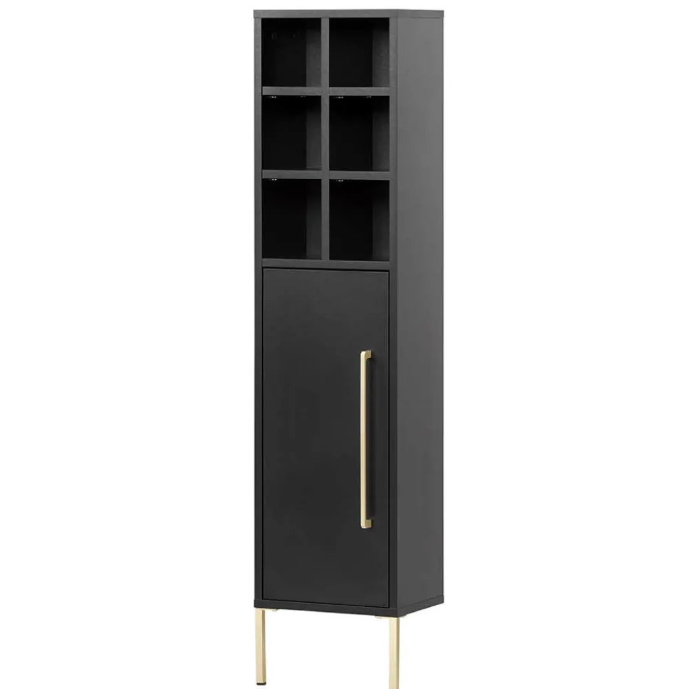 Wohnen Schränke<31x131x22 Badschrank in Schwarz & Gold - Vulcanisa