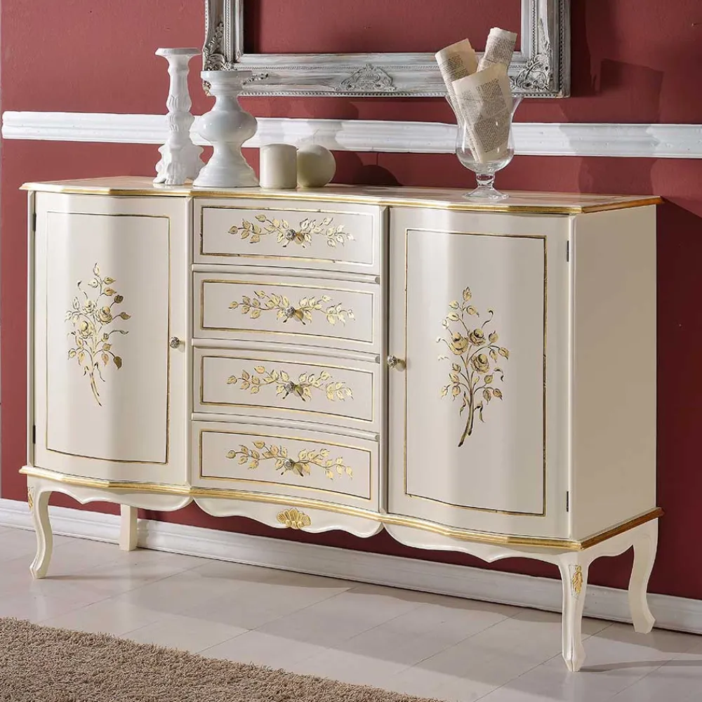 Wohnen Sideboards<133x90x42 Barockstil Anrichte in Weiß & Gold - Iviada