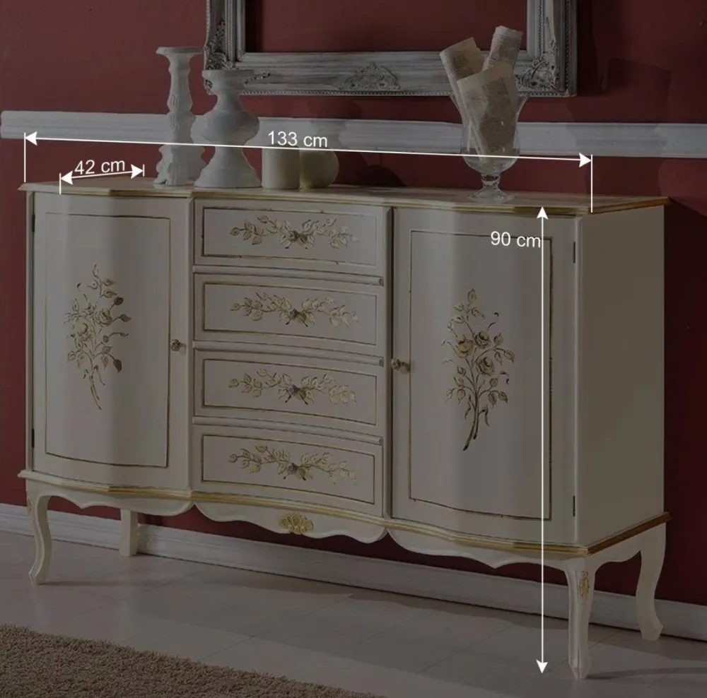 Wohnen Sideboards<133x90x42 Barockstil Anrichte in Weiß & Gold - Iviada