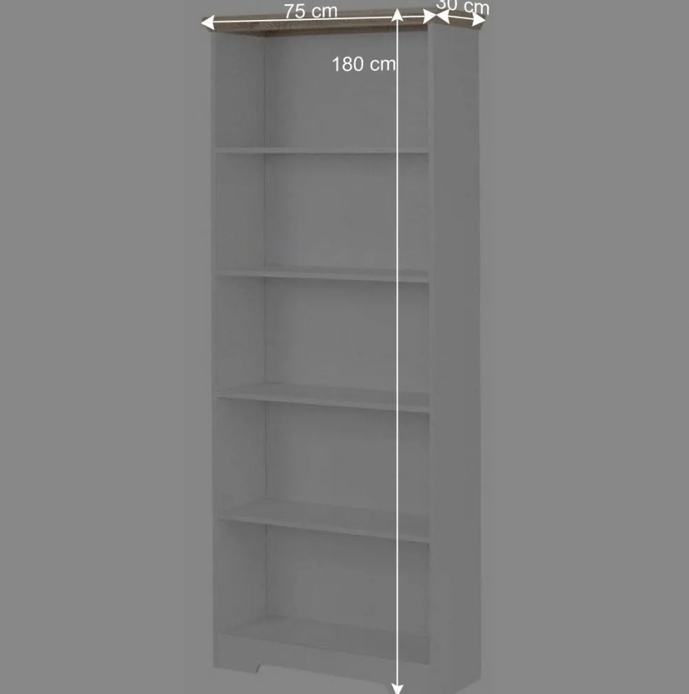 Wohnen Regale|Vitrinen<75x180x30 Bücher Regal mit fünf Fächern - Akedra
