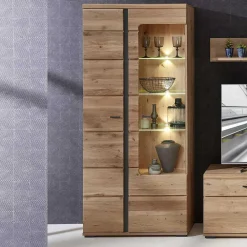 Wohnen Vitrinen<90x203x38 Beleuchtete Vitrine teilmassiv - Mattadore