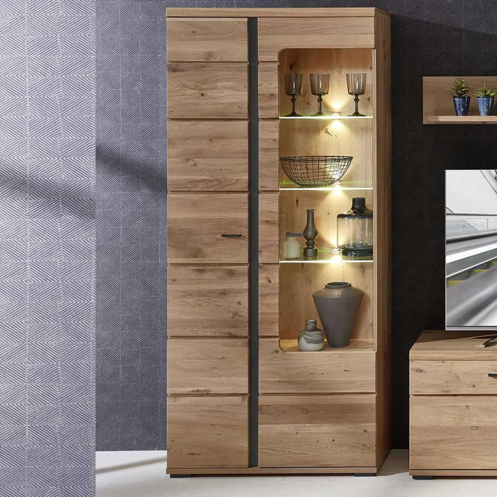 Wohnen Vitrinen<90x203x38 Beleuchtete Vitrine teilmassiv - Mattadore