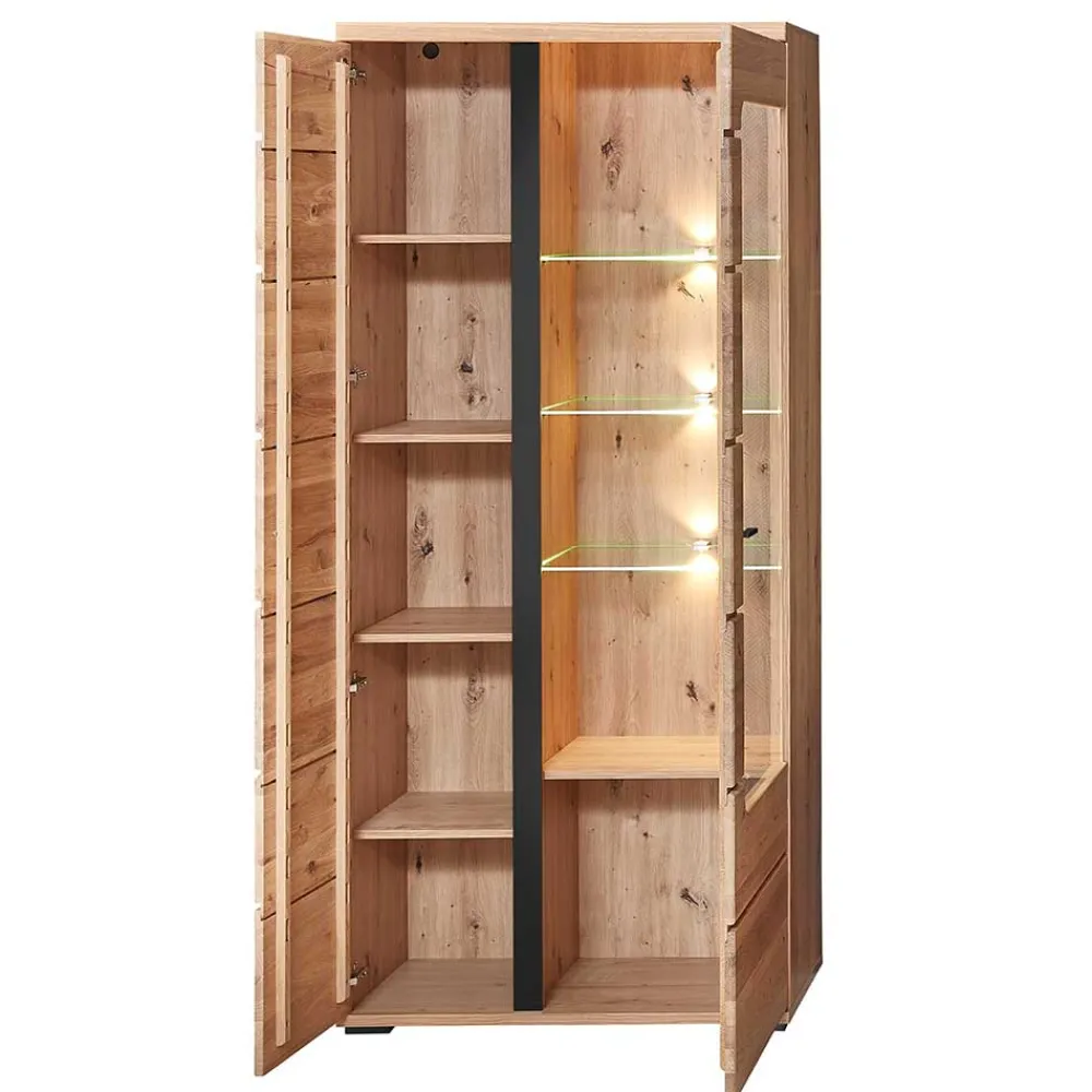 Wohnen Vitrinen<90x203x38 Beleuchtete Vitrine teilmassiv - Mattadore
