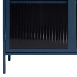 Wohnen Highboards|Vitrinen<110x140x40 Blaues Stahl Highboard mit Glastüren - Atos