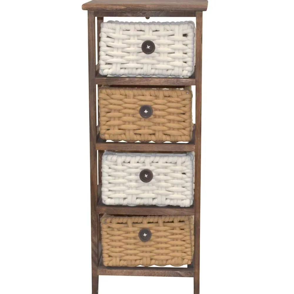 Wohnen Regale<30x73x25 Braunes Holzregal mit vier Körben - Zeus