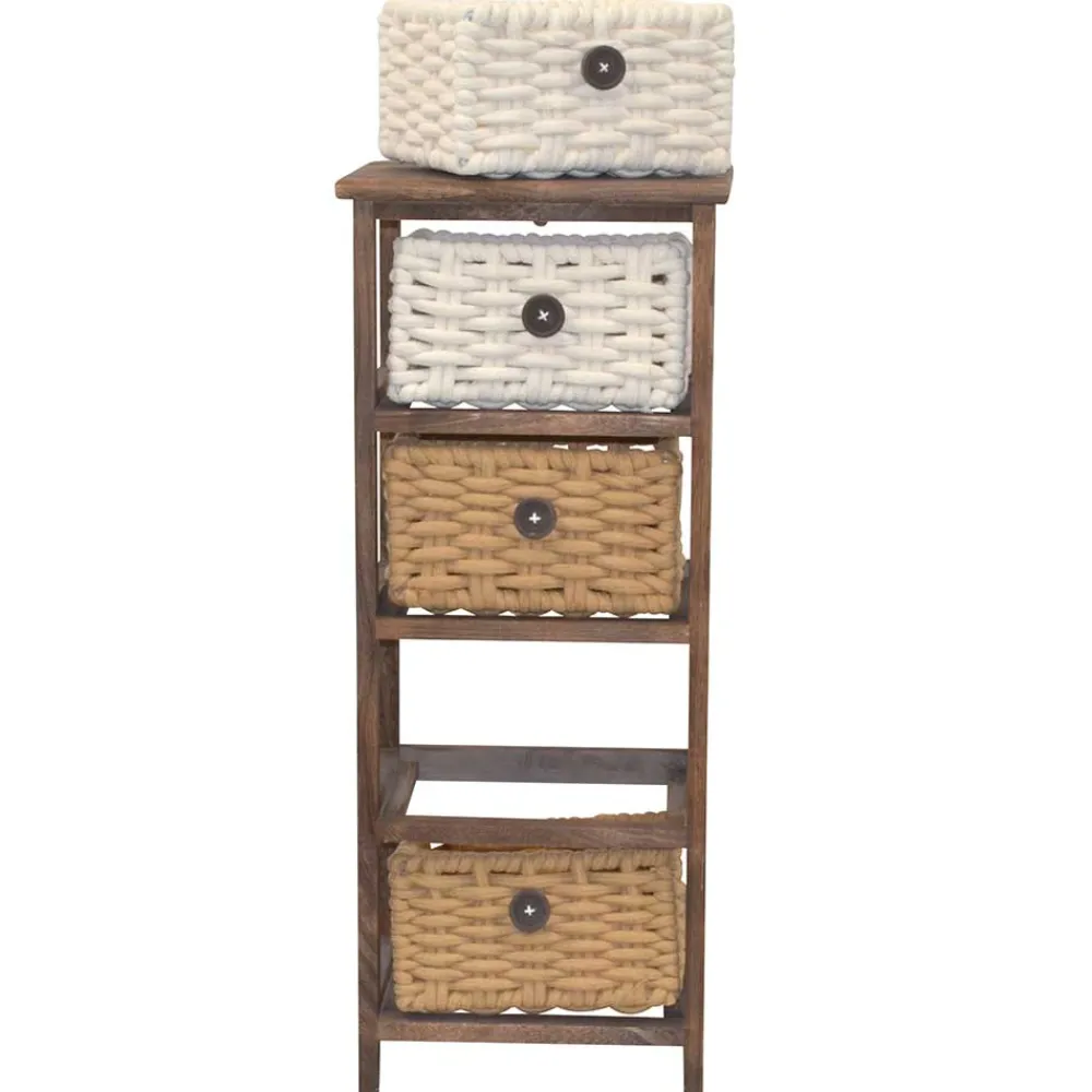 Wohnen Regale<30x73x25 Braunes Holzregal mit vier Körben - Zeus