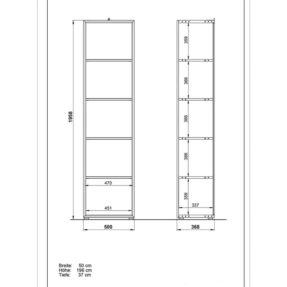 Wohnen Regale<50x196x37 Büroregal mit 5 Fächern - Fidania