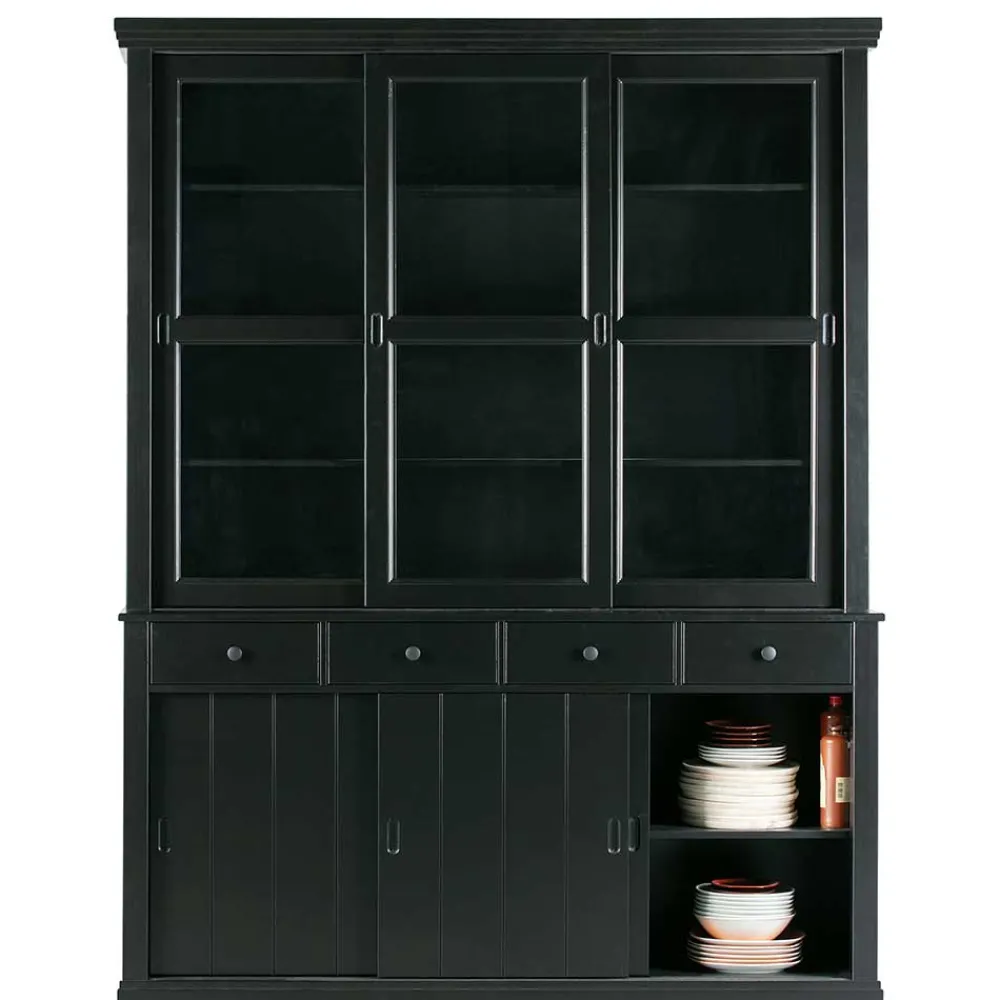 Wohnen Vitrinen<166x215x48 Buffetschrank in Schwarz Kiefer - Nariosca