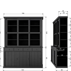 Wohnen Vitrinen<166x215x48 Buffetschrank in Schwarz Kiefer - Nariosca