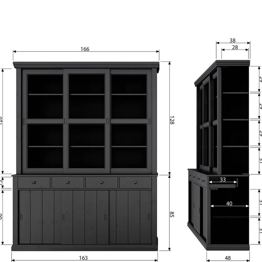 Wohnen Vitrinen<166x215x48 Buffetschrank in Schwarz Kiefer - Nariosca