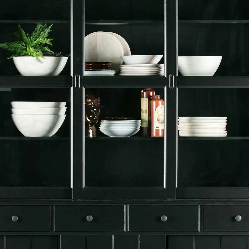 Wohnen Vitrinen<166x215x48 Buffetschrank in Schwarz Kiefer - Nariosca