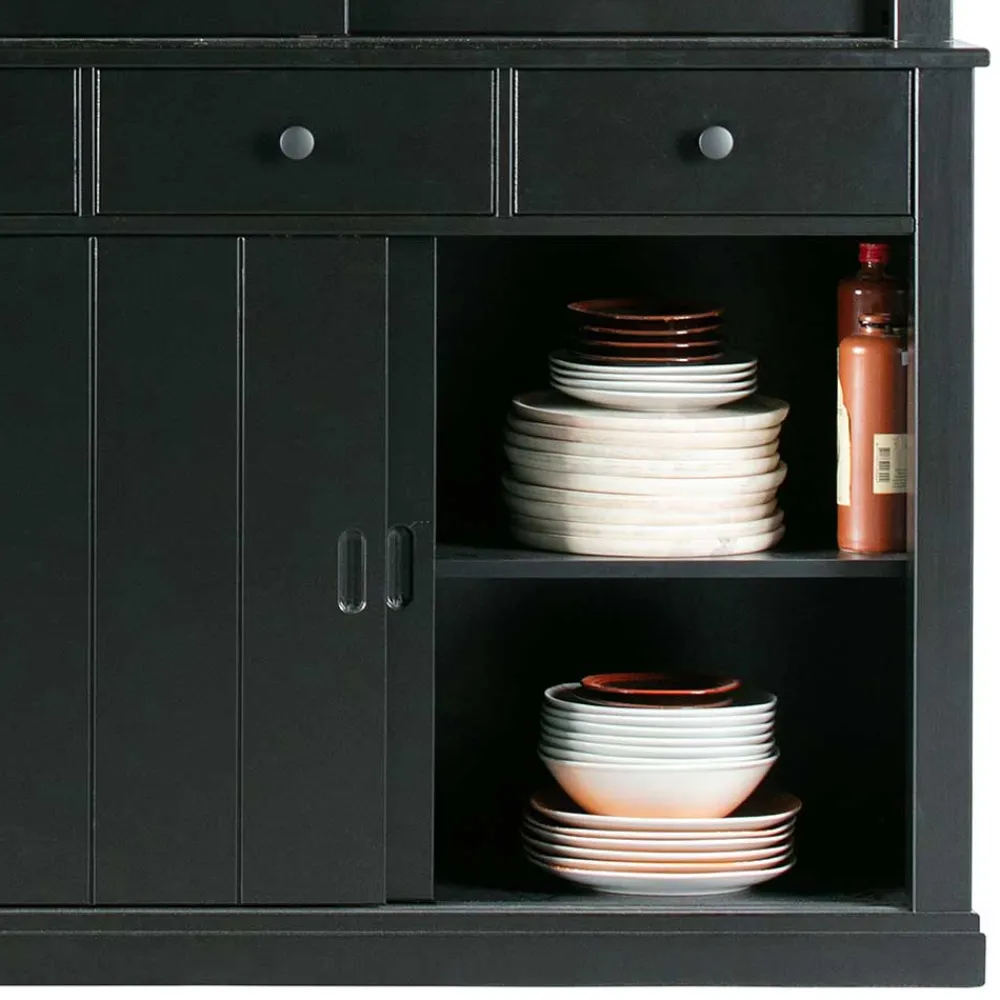 Wohnen Vitrinen<166x215x48 Buffetschrank in Schwarz Kiefer - Nariosca
