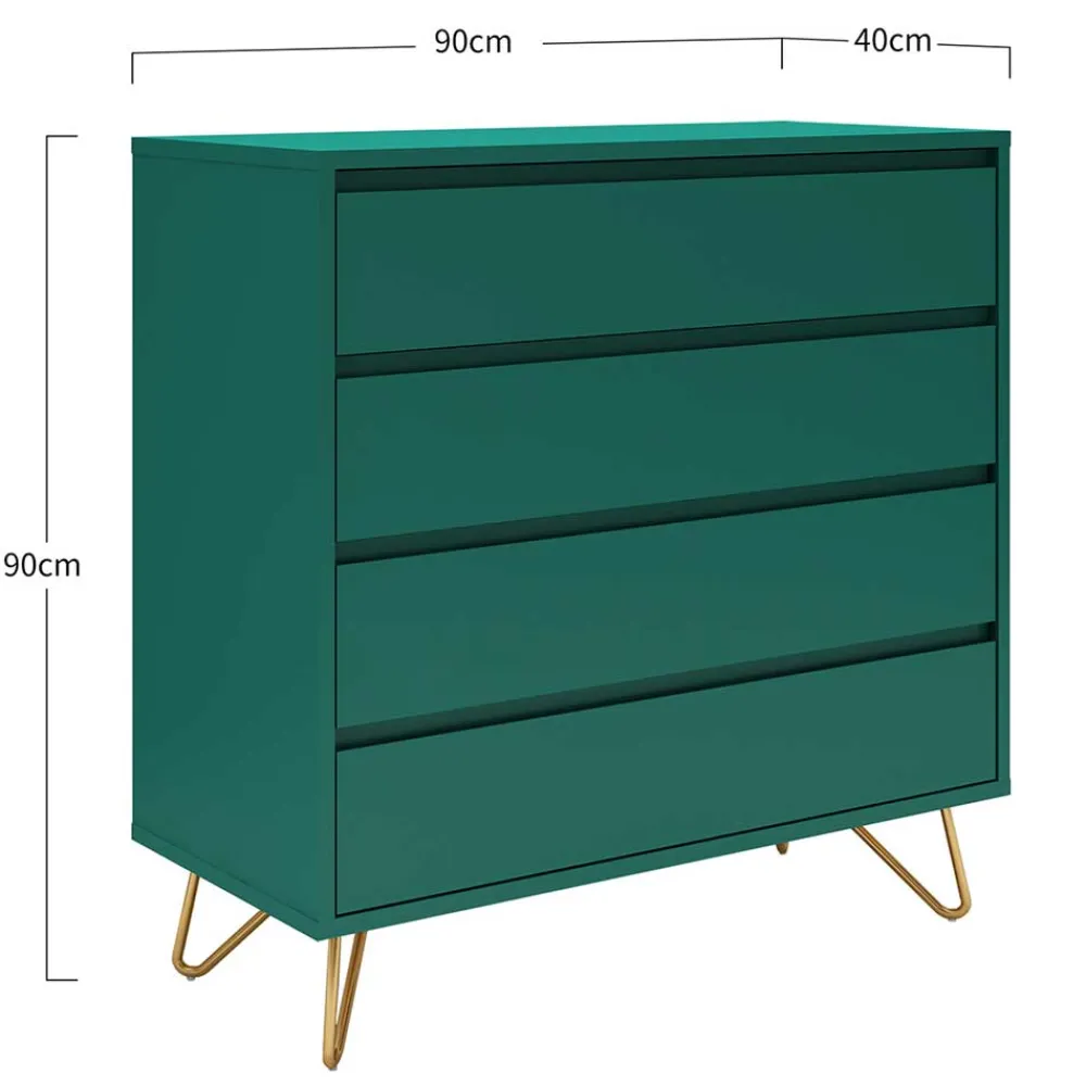 Wohnen Kommoden<90x90x40 cm 4 Schubladen Kommode in Grün - Ricriava