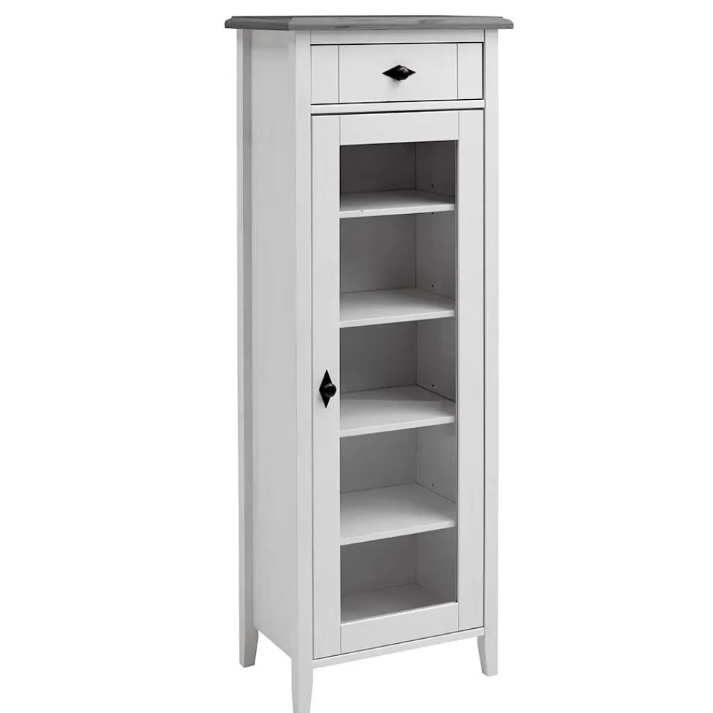 Wohnen Vitrinen<55x149x35 cm Badezimmer Vitrine in Weiß & Grau - Mirandesca