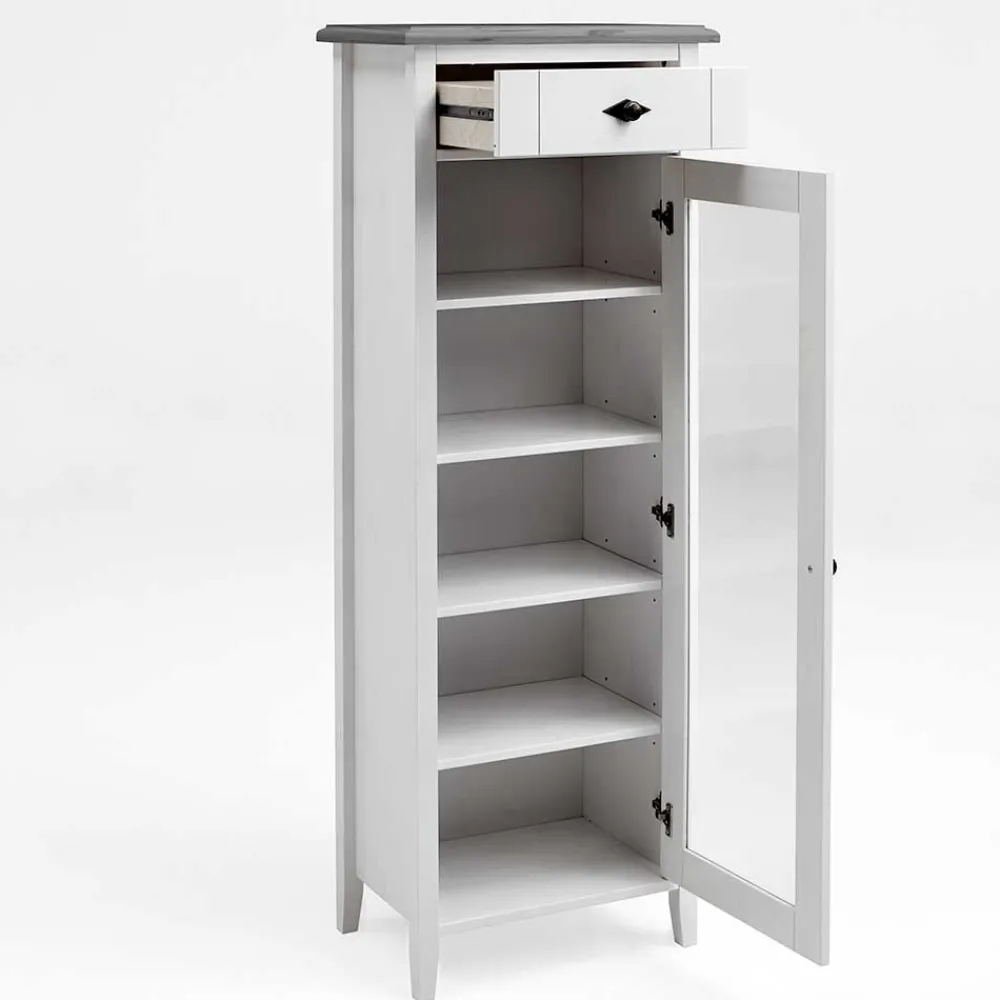 Wohnen Vitrinen<55x149x35 cm Badezimmer Vitrine in Weiß & Grau - Mirandesca