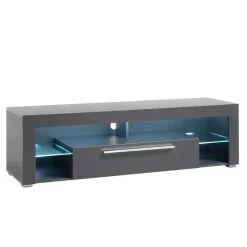 Wohnen Tv & Hifi-Möbel|Lowboards<153x44x44 cm Graues TV Board mit Klappe & Glasböden - Due