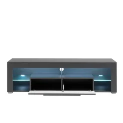 Wohnen Tv & Hifi-Möbel|Lowboards<153x44x44 cm Graues TV Board mit Klappe & Glasböden - Due