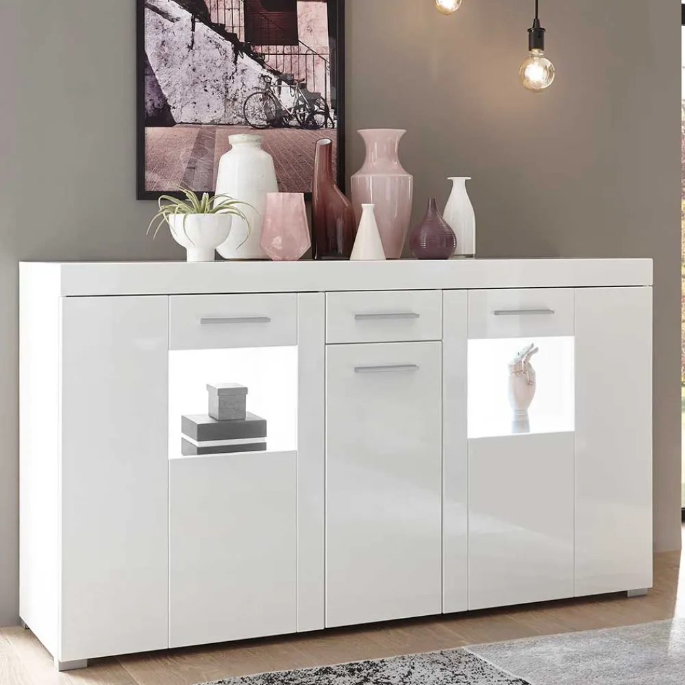 Wohnen Sideboards<144x82x40 cm Hochglanz Sideboard in Weiß - Timmona