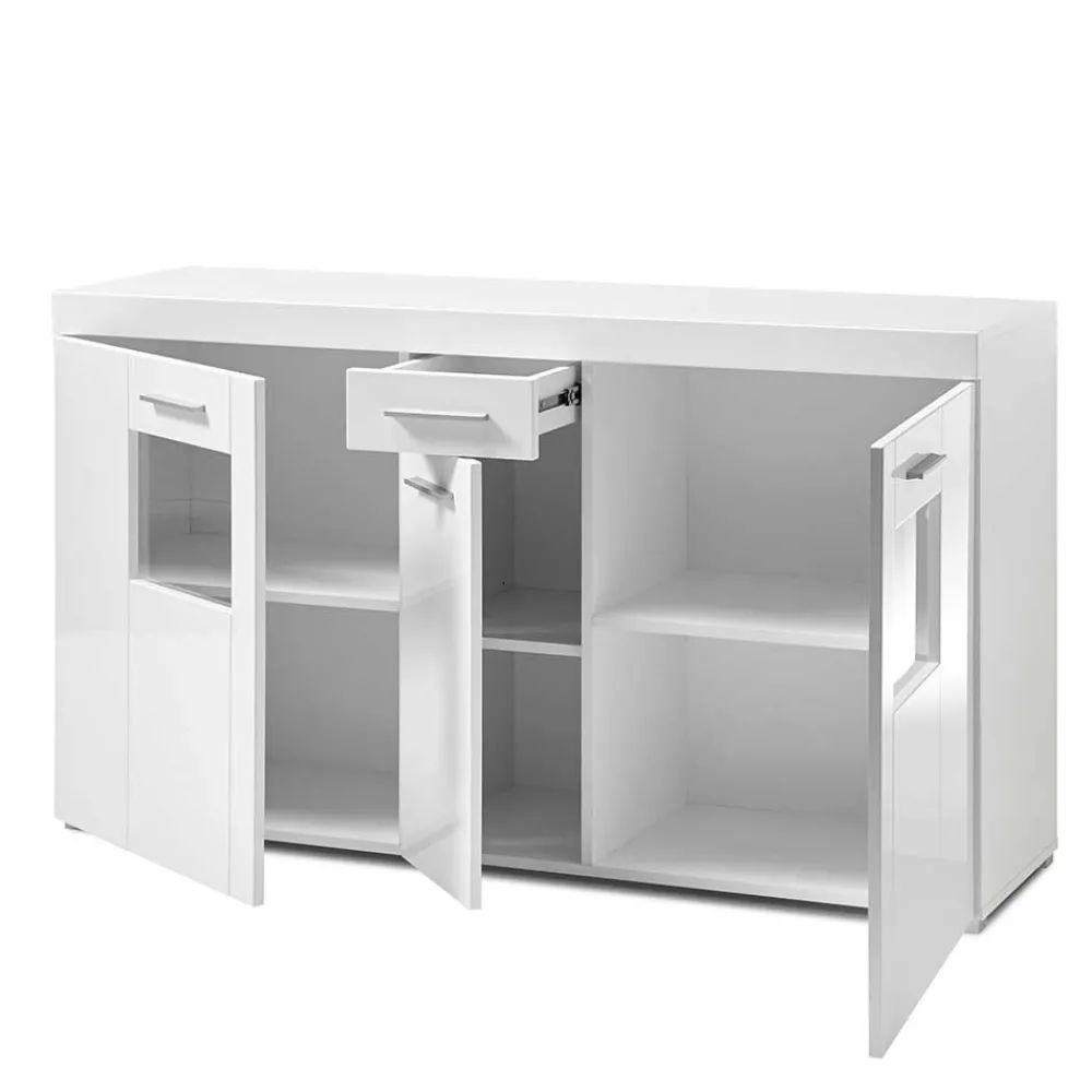 Wohnen Sideboards<144x82x40 cm Hochglanz Sideboard in Weiß - Timmona