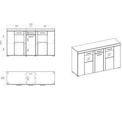 Wohnen Sideboards<144x82x40 cm Hochglanz Sideboard in Weiß - Timmona